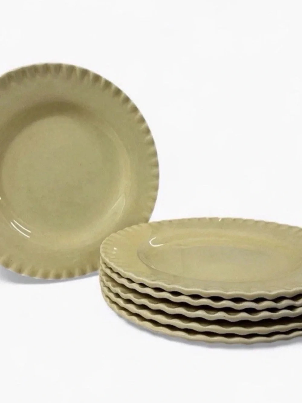 Pottery Barn Pie Crust Yellow 12.25” Oversized Dinner Plates Set of 6 Vintage